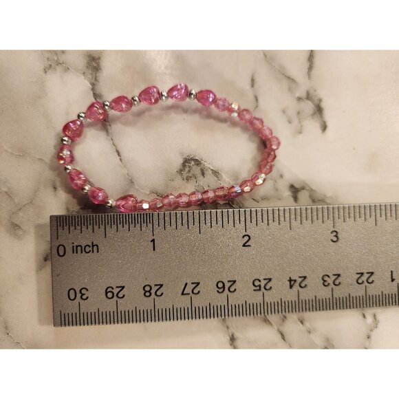 Vintage Pink Glass Beaded Stretch Bracelet - Picture 2 of 2